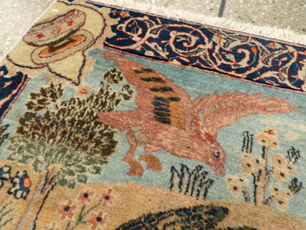 Vintage Persian Tabriz Pictorial Rug, No.24269 - Staging