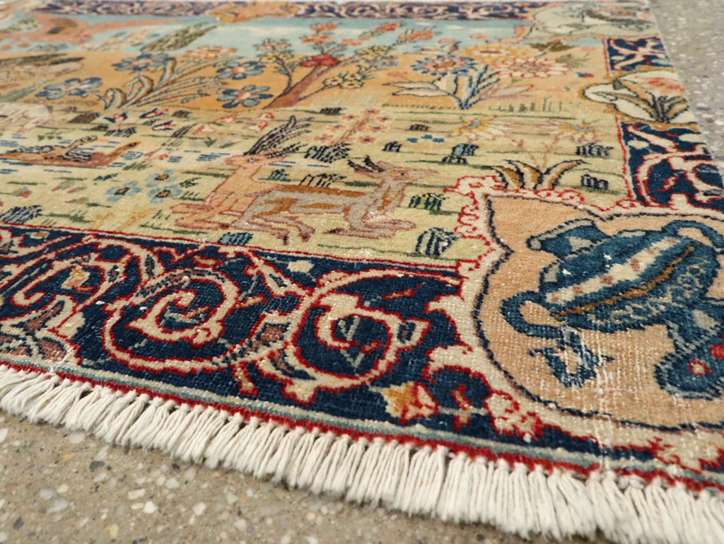 Vintage Persian Tabriz Pictorial Rug, No.24269 - Staging