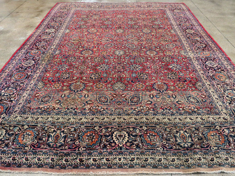 Vintage Persian Mashad Carpet, No.24277 - Staging