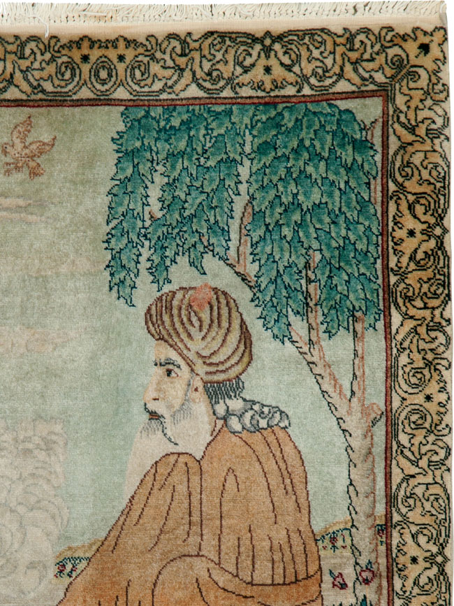 Vintage Persian Tabriz Pictorial Rug, No.24293 - Staging