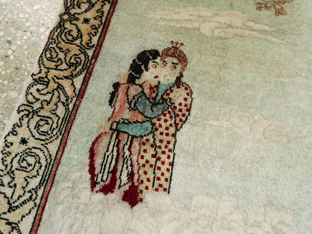 Vintage Persian Tabriz Pictorial Rug, No.24293 - Staging