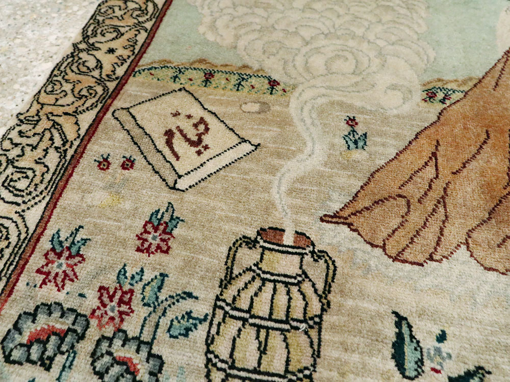 Vintage Persian Tabriz Pictorial Rug, No.24293 - Staging