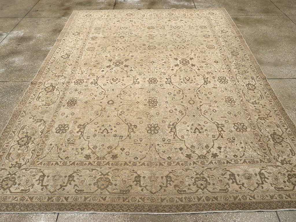 Antique Persian Tabriz Room Size Carpet, No.24379 - Staging