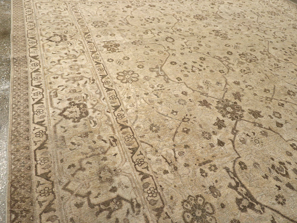 Antique Persian Tabriz Room Size Carpet, No.24379 - Staging