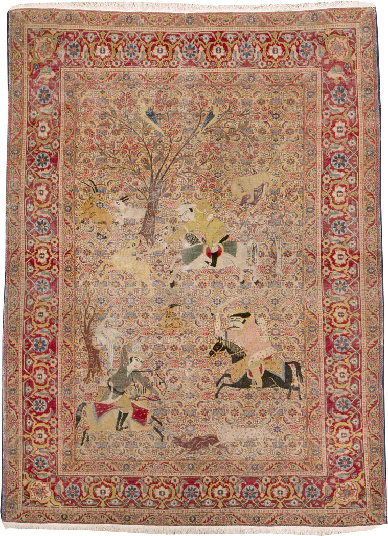 Antique Persian Tabriz Pictorial Rug, No.24381 - Staging