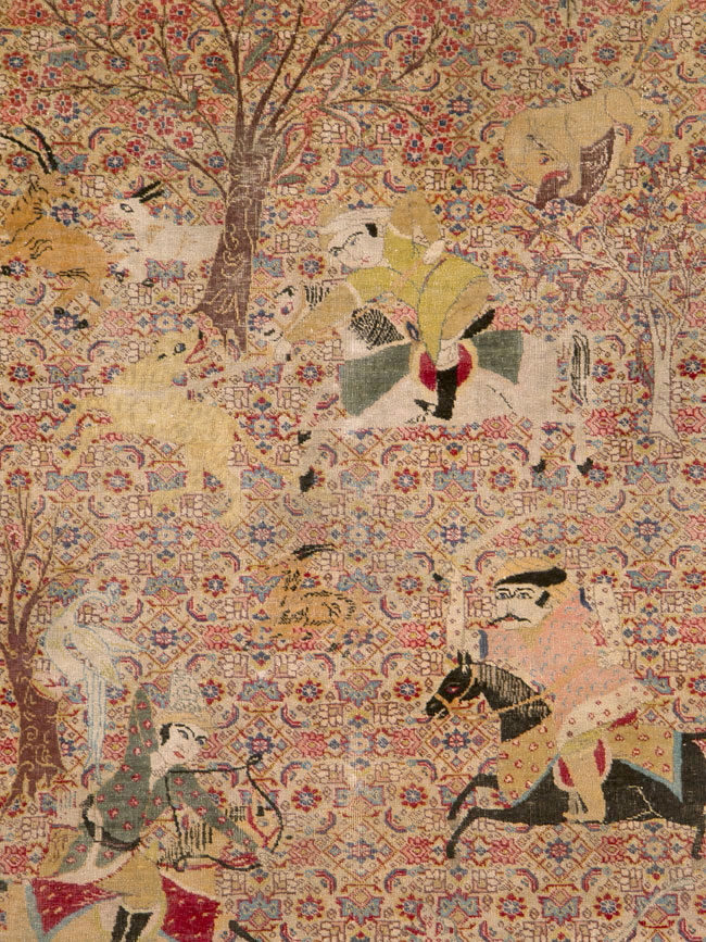 Antique Persian Tabriz Pictorial Rug, No.24381 - Staging