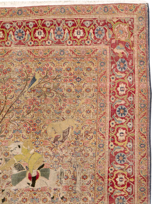 Antique Persian Tabriz Pictorial Rug, No.24381 - Staging