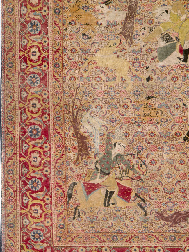 Antique Persian Tabriz Pictorial Rug, No.24381 - Staging