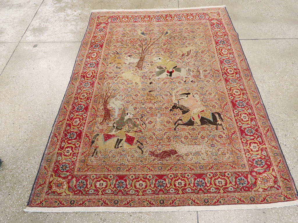 Antique Persian Tabriz Pictorial Rug, No.24381 - Staging
