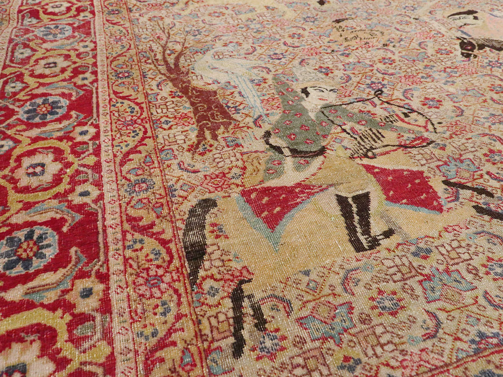Antique Persian Tabriz Pictorial Rug, No.24381 - Staging