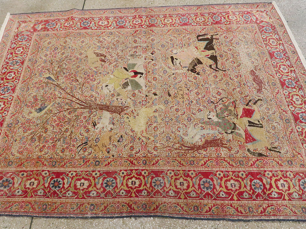 Antique Persian Tabriz Pictorial Rug, No.24381 - Staging