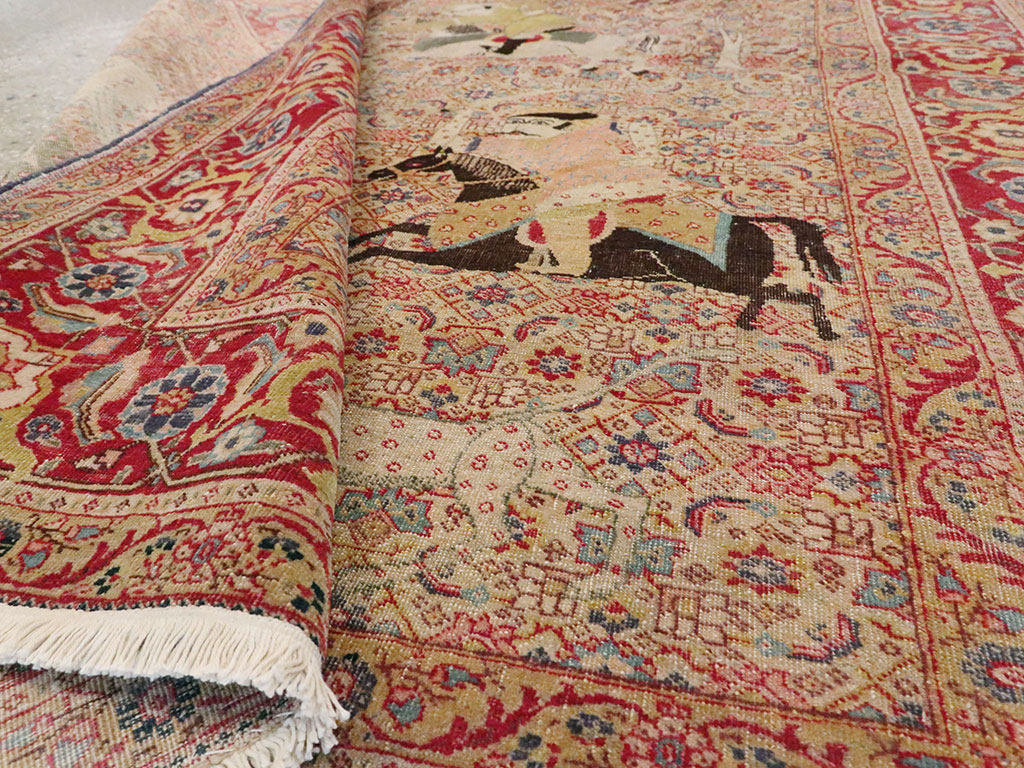 Antique Persian Tabriz Pictorial Rug, No.24381 - Staging