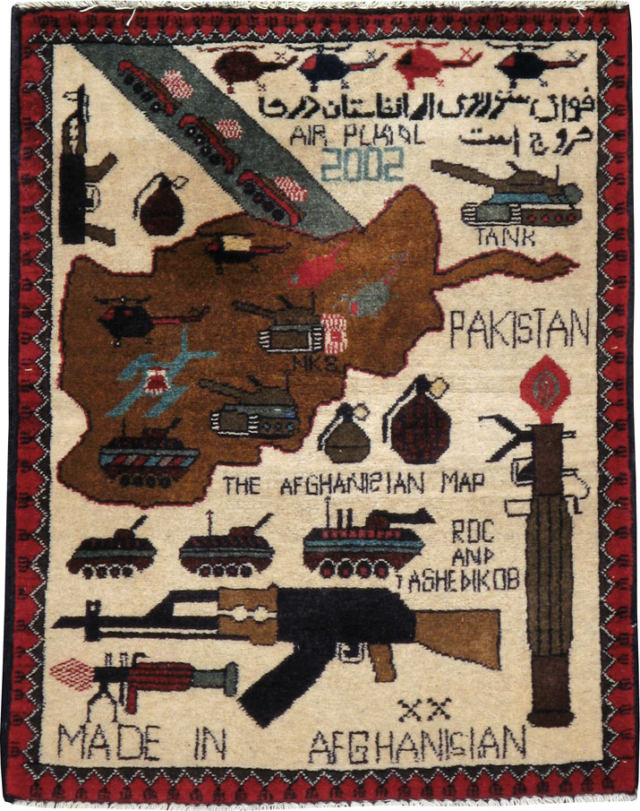 Vintage Afghan Pictorial War Map Rug, No.24430 - Staging