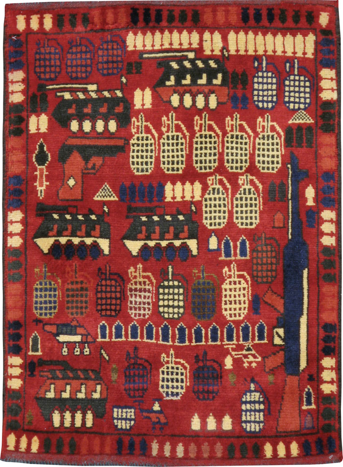 Vintage Afghan Pictorial War Rug, No.24431 - Staging