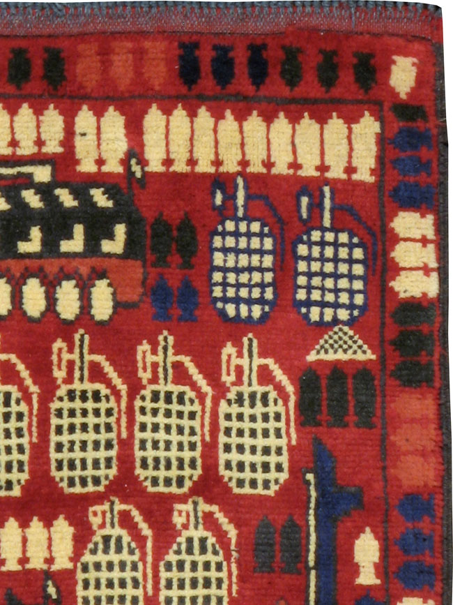Vintage Afghan Pictorial War Rug, No.24431 - Staging