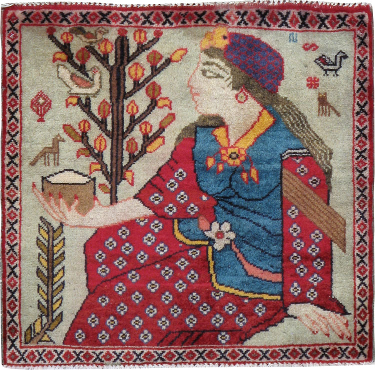 Vintage Persian Tabriz Pictorial Rug, No.24436 - Staging