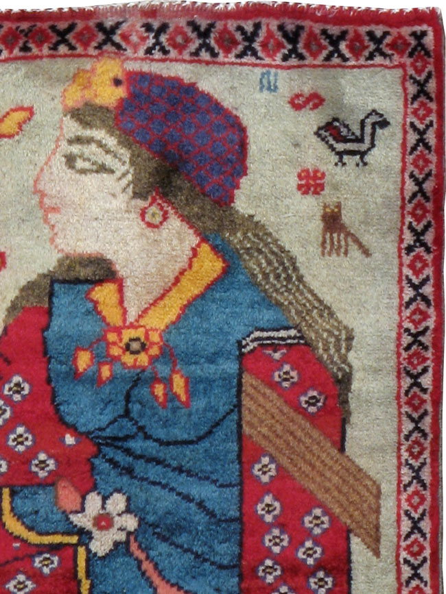 Vintage Persian Tabriz Pictorial Rug, No.24436 - Staging