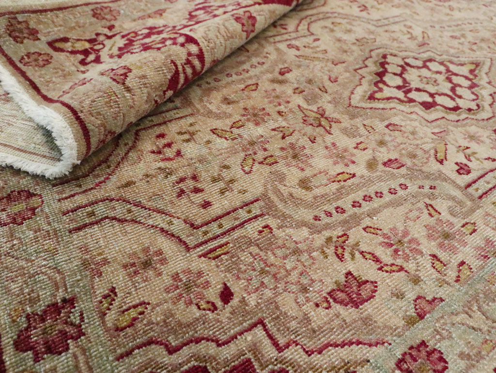 Antique Persian Tabriz Accent Rug, No.24442 - Staging