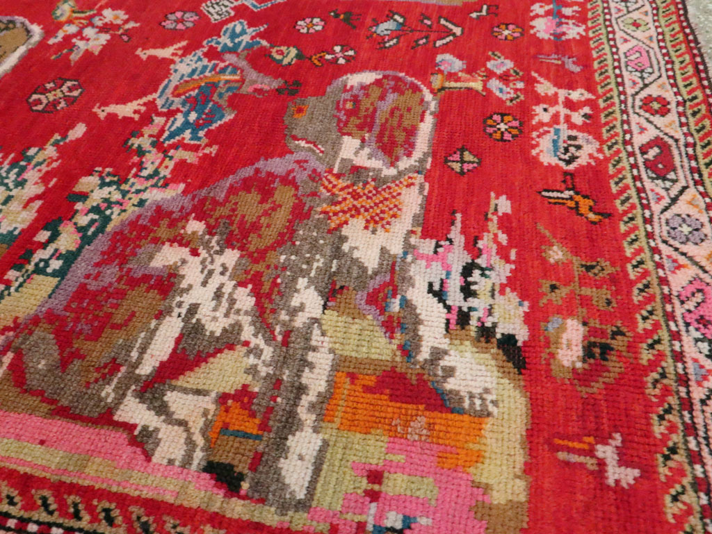 Vintage Caucasian Karabagh Pictorial Accent Rug, No.24487 - Staging