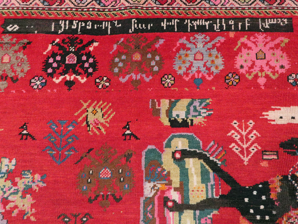 Vintage Caucasian Karabagh Pictorial Accent Rug, No.24487 - Staging