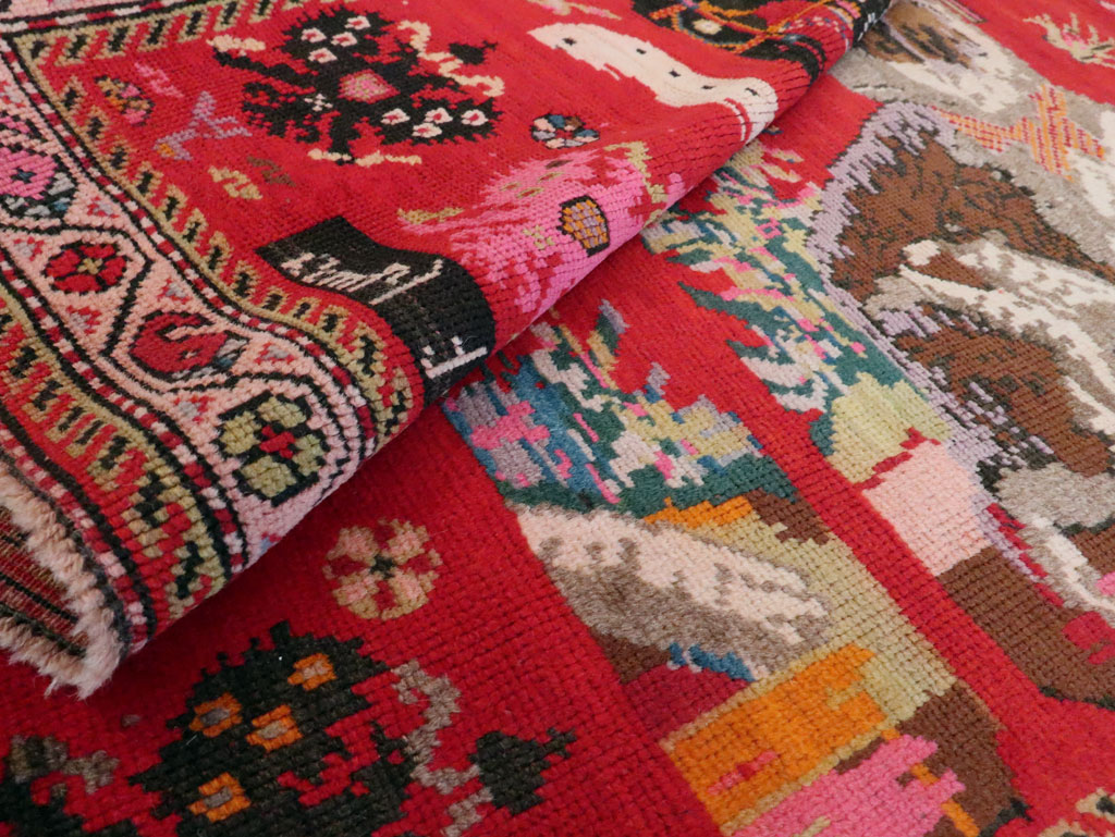 Vintage Caucasian Karabagh Pictorial Accent Rug, No.24487 - Staging