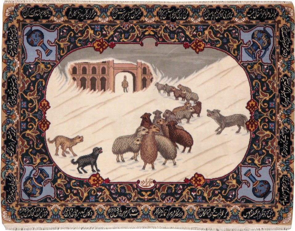 Vintage Persian Tabriz Pictorial Rug, No.24501 - Staging