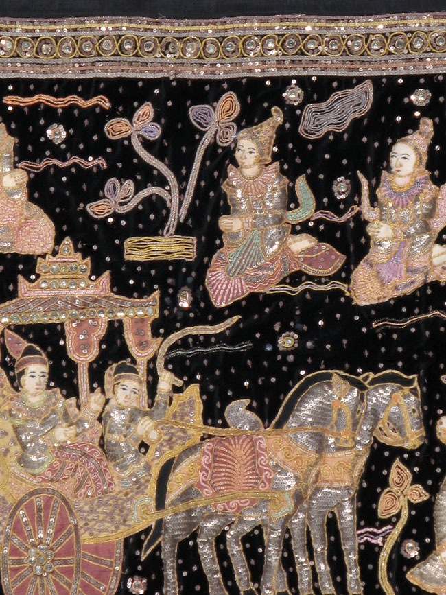 Burmese High Relief Richly Embroidered and Beaded Tapestry, No.24512 - Staging