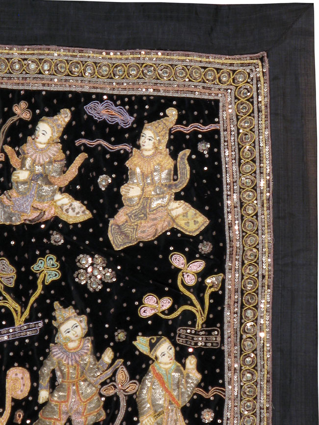 Burmese High Relief Richly Embroidered and Beaded Tapestry, No.24512 - Staging