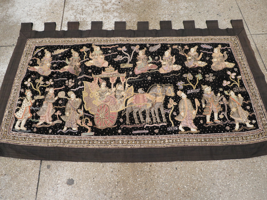 Burmese High Relief Richly Embroidered and Beaded Tapestry, No.24512 - Staging