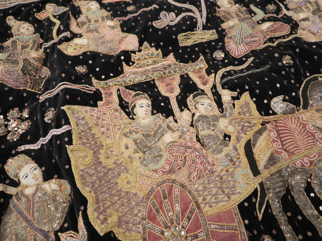 Burmese High Relief Richly Embroidered and Beaded Tapestry, No.24512 - Staging