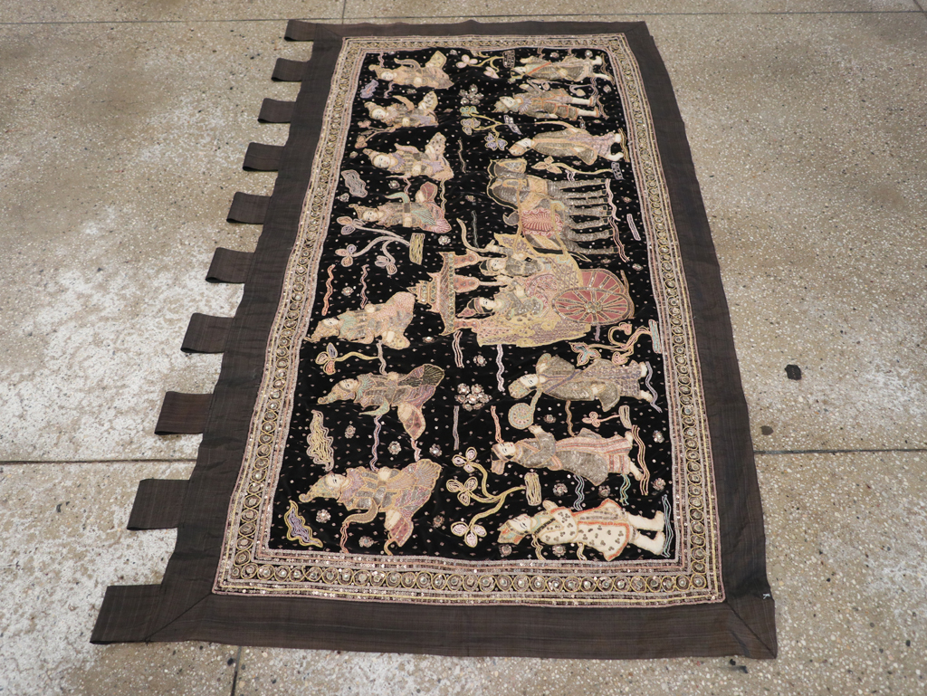 Burmese High Relief Richly Embroidered and Beaded Tapestry, No.24512 - Staging