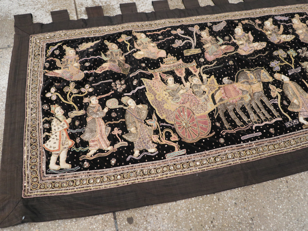 Burmese High Relief Richly Embroidered and Beaded Tapestry, No.24512 - Staging