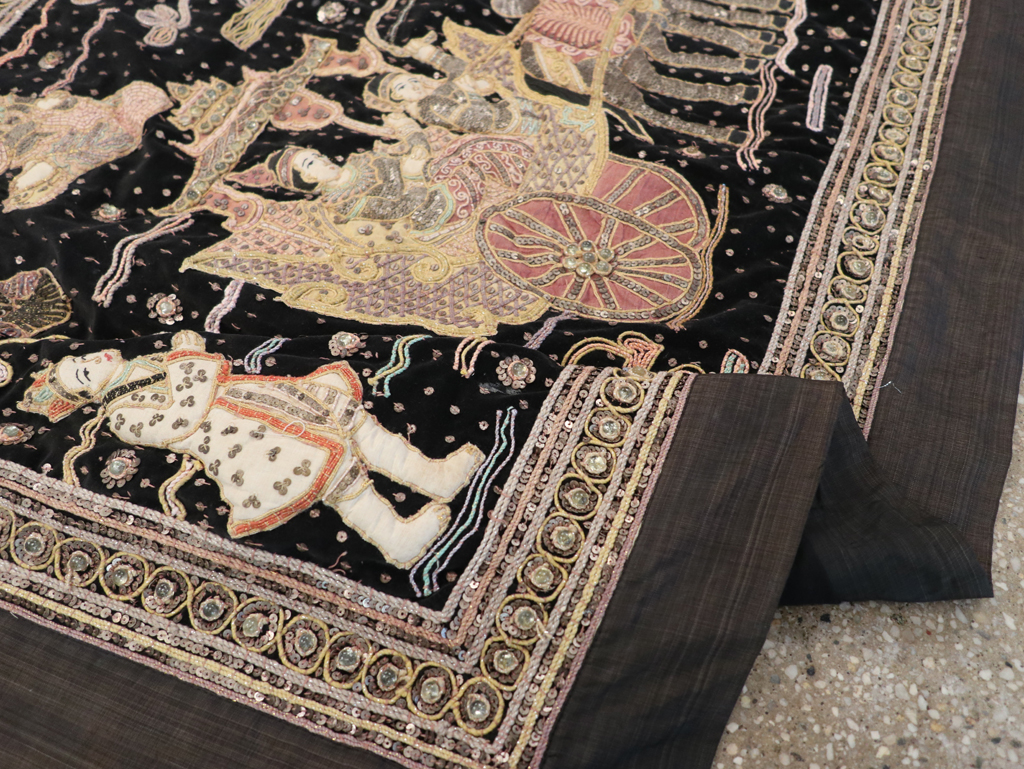 Burmese High Relief Richly Embroidered and Beaded Tapestry, No.24512 - Staging