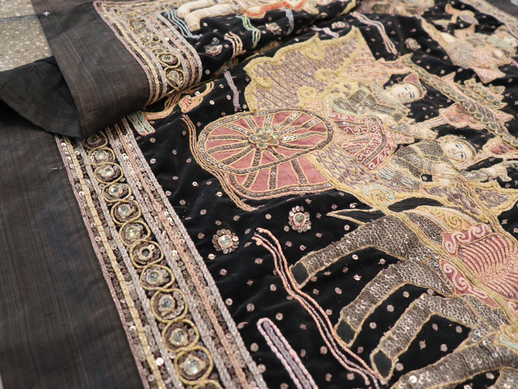 Burmese High Relief Richly Embroidered and Beaded Tapestry, No.24512 - Staging