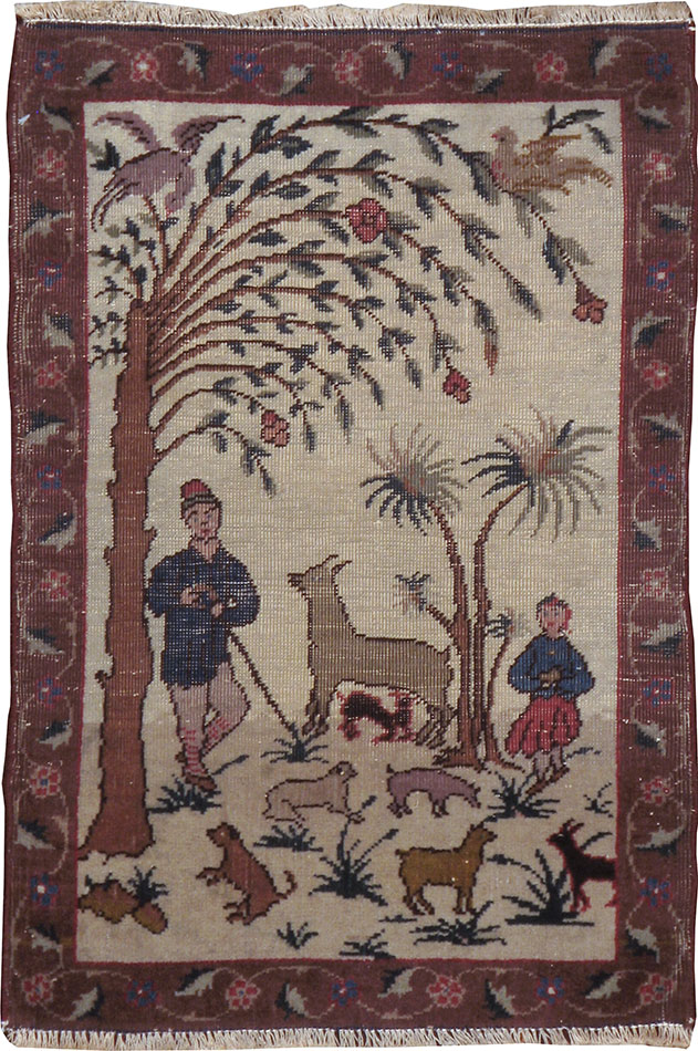 Vintage Persian Tabriz Pictorial Rug, No.24526 - Staging