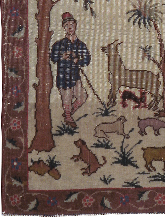Vintage Persian Tabriz Pictorial Rug, No.24526 - Staging