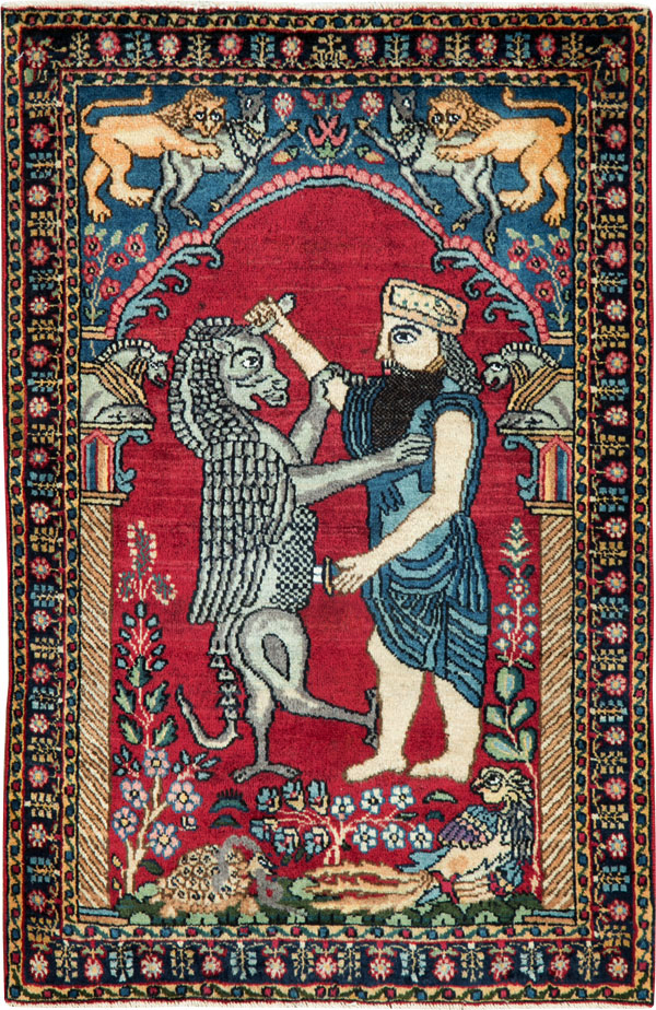 Antique Persian Lavar Kerman Pictorial Rug, No.24554 - Staging