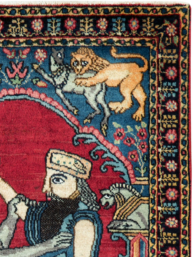 Antique Persian Lavar Kerman Pictorial Rug, No.24554 - Staging