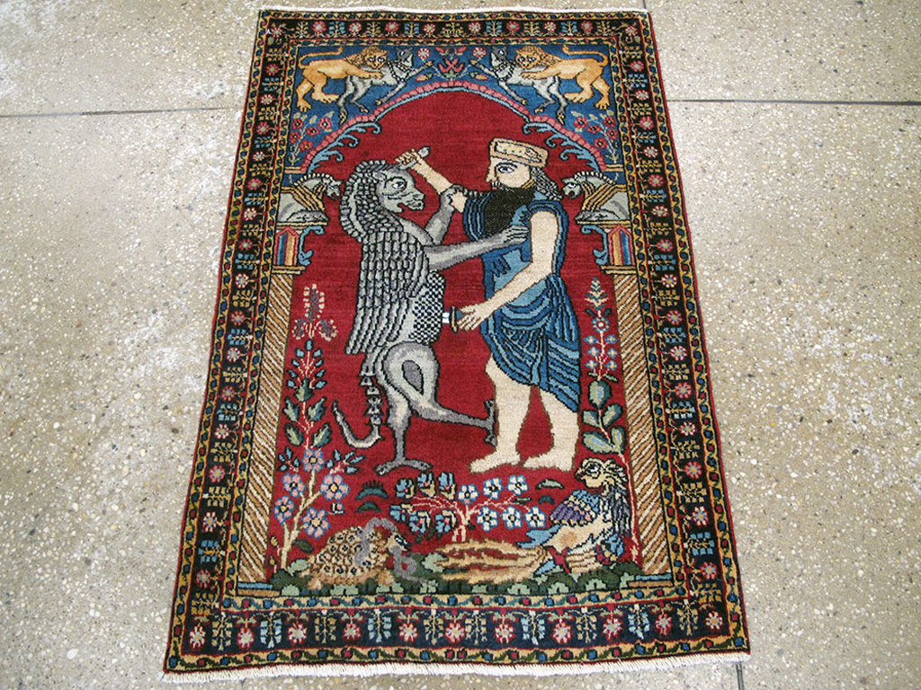 Antique Persian Lavar Kerman Pictorial Rug, No.24554 - Staging