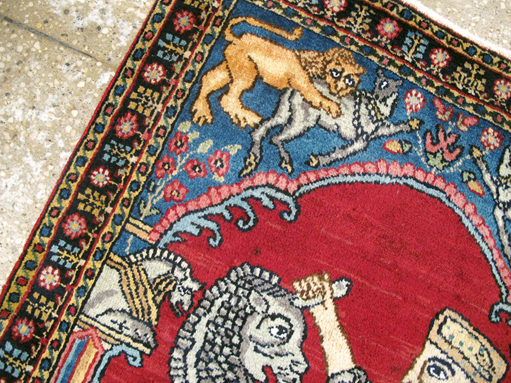 Antique Persian Lavar Kerman Pictorial Rug, No.24554 - Staging