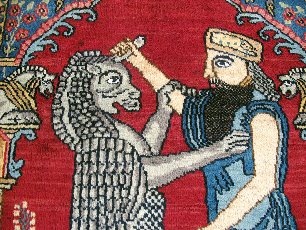 Antique Persian Lavar Kerman Pictorial Rug, No.24554 - Staging