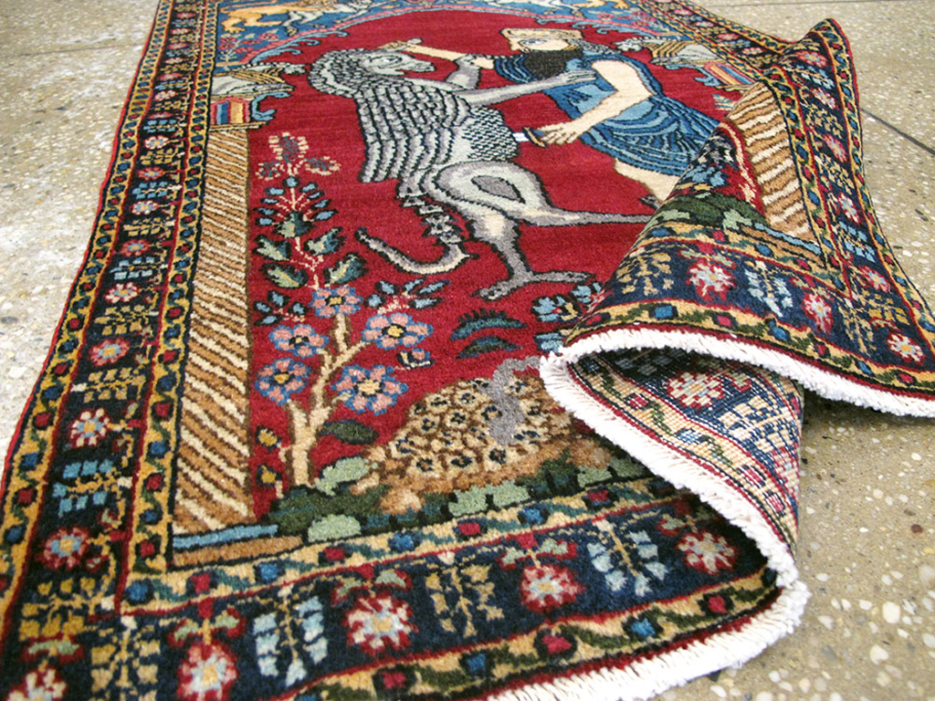 Antique Persian Lavar Kerman Pictorial Rug, No.24554 - Staging