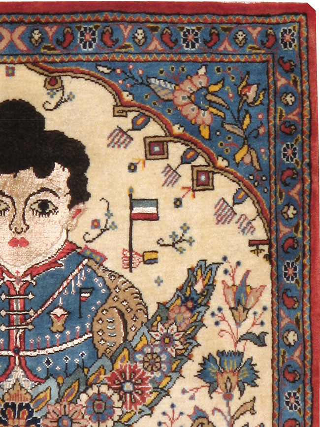 Vintage Persian Kashan Pictorial Rug, No.24614 - Staging