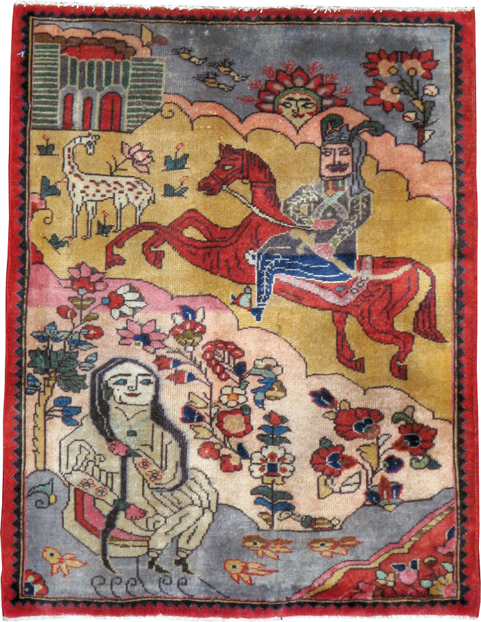 Vintage Persian Tabriz Pictorial Rug, No.24615 - Staging