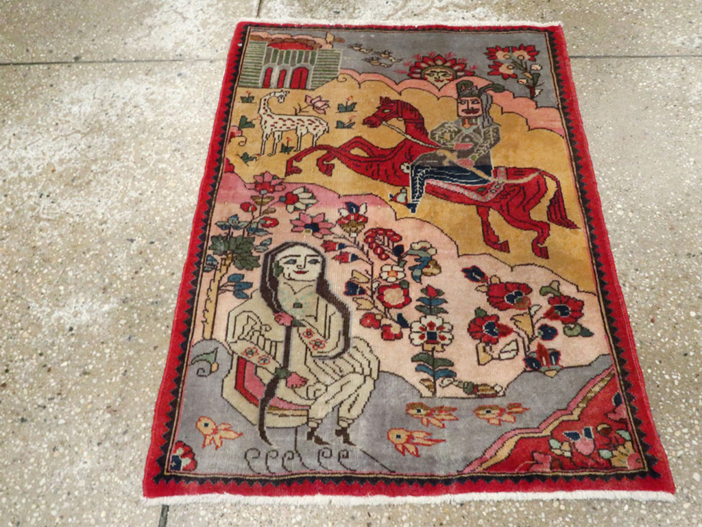 Vintage Persian Tabriz Pictorial Rug, No.24615 - Staging