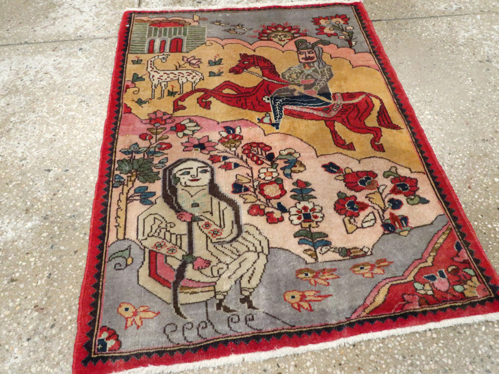 Vintage Persian Tabriz Pictorial Rug, No.24615 - Staging
