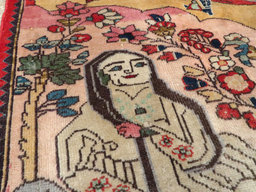 Vintage Persian Tabriz Pictorial Rug, No.24615 - Staging