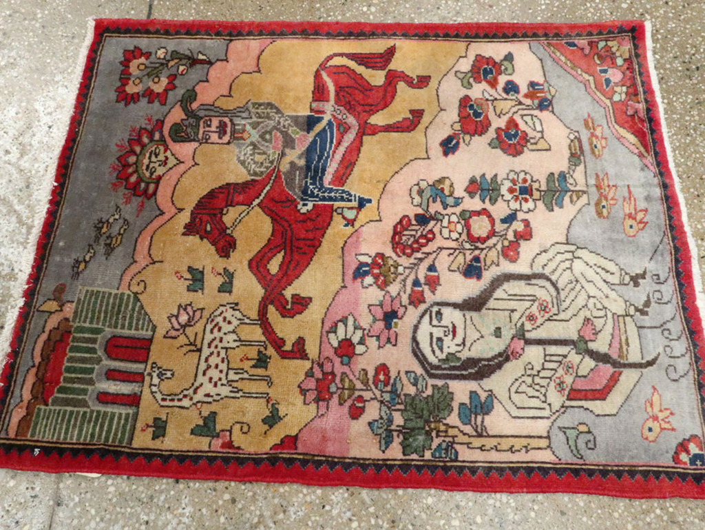Vintage Persian Tabriz Pictorial Rug, No.24615 - Staging