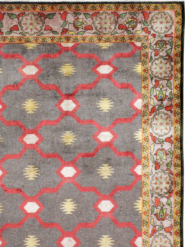 Vintage Indian Silk Agra Room Size Carpet, No.24652 - Staging