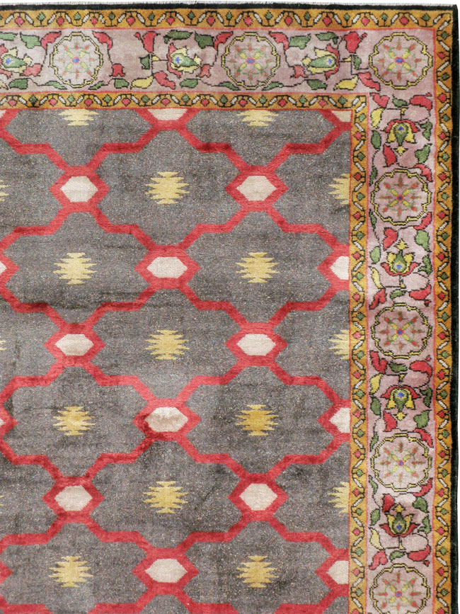 Vintage Indian Silk Agra Room Size Carpet, No.24652 - Staging